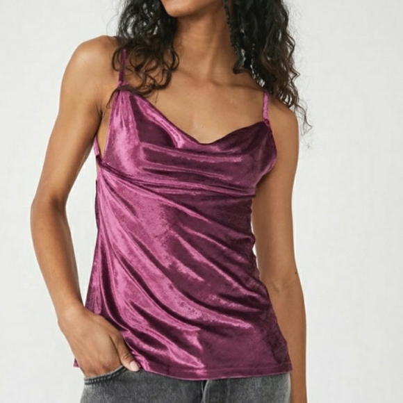 Free People Tops - NWT Free People cowl neck low back crushed velvet eggplant fig holiday